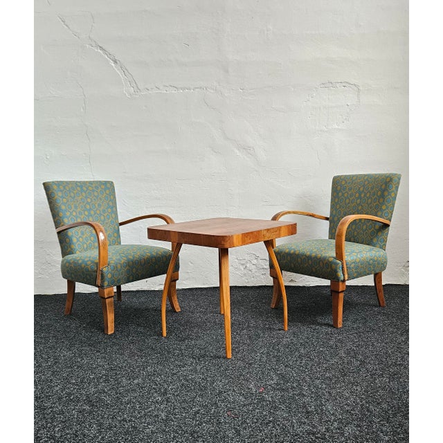 Spider Coffee Table and Hungarian Late Art Deco Armchairs by Jindrich Halabala, 1950s, Set of 3 For Sale - Image 6 of 17