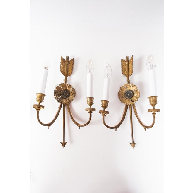 Gold Large French Empire Style Arrow Wall Sconces, 1800s, Set of 2 For Sale - Image 8 of 10