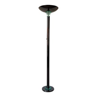 1980s Postmodern Gunmetal and Glass Torchiere Floor Lamp For Sale