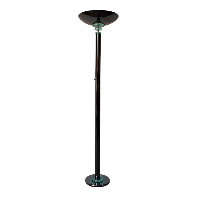 1980s Postmodern Gunmetal and Glass Torchiere Floor Lamp For Sale