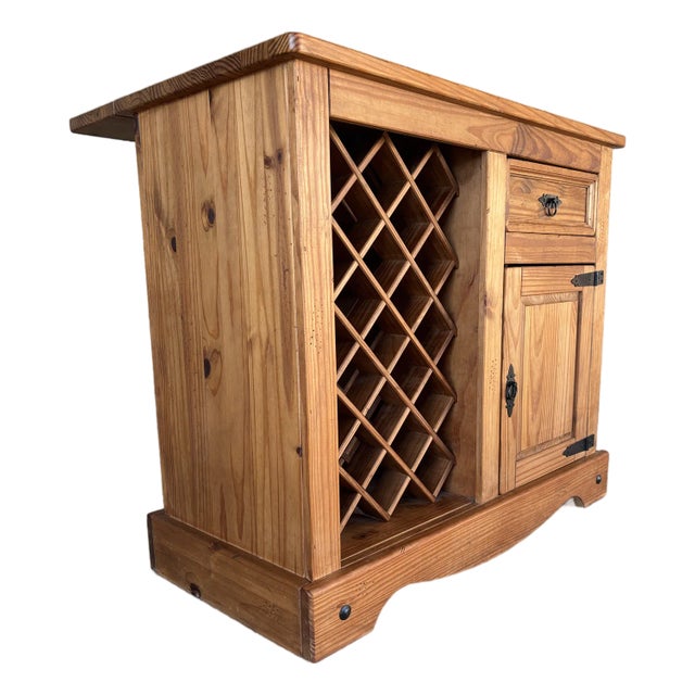 Mid 20th Century Rustic Knotty Pine Drop Leaf Bar W/Wine Rack For Sale