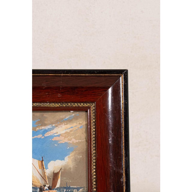 Mid 20th Century Original Seascape Watercolor in Cherry Hue Oak Frame For Sale - Image 4 of 5
