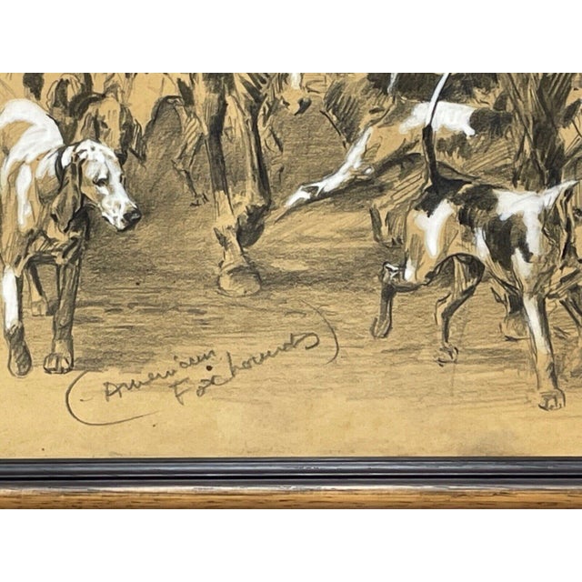 American Signed Michael Lyne “American Foxhounds” Framed Drawing, c.1950 – Pencil and Chalk British Sporting Art For Sale - Image 3 of 12