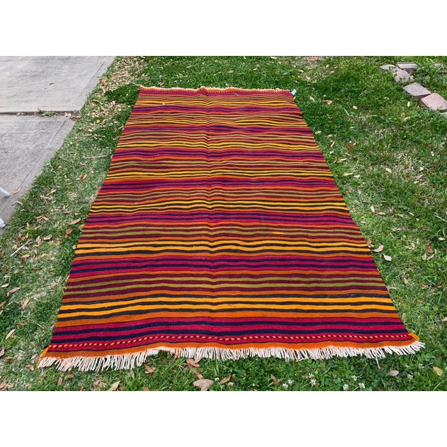 Vintage Turkish Striped Kilim Area Rug For Sale - Image 9 of 9