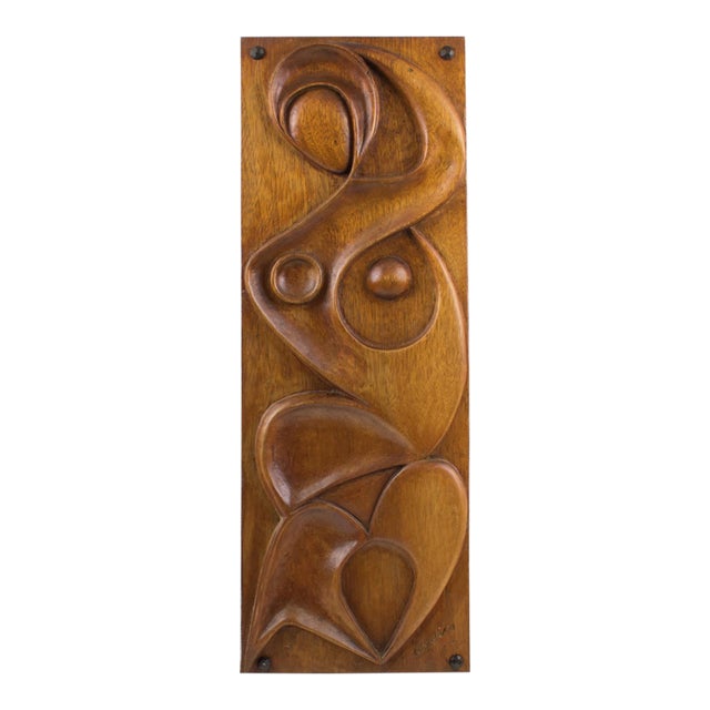 Abstract Wooden Wall-Mounted Art Sculpture Panel by Maxime Tendero, 1973 For Sale