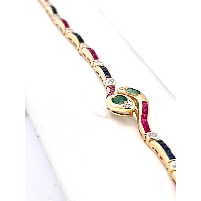 1970s Vintage Yellow Gold Snake Bracelet With Emeralds, Rubies, and Diamonds For Sale - Image 5 of 13