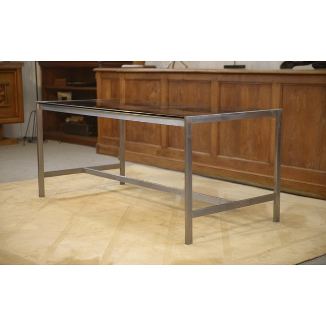 Desk in Brushed Stainless Steel and Black Smoked Glass, 1980s For Sale - Image 12 of 12