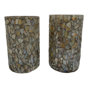 Iridescent Glass Mosaic Hurricane Vessels, or Candleholders-Set of Two