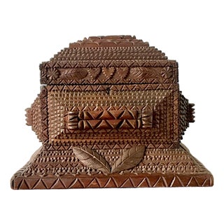 Vintage Boho Monumental Tramp Art Box For Sale