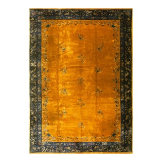 1920s Antique Large Room Size Yellow Modernist Floral Chinese Art Deco Rug For Sale
