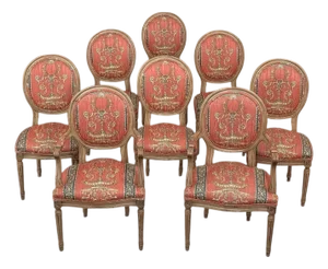 Set of 8 French Louis XVI Fruitwood Dining Chairs Includes 2 Armchairs