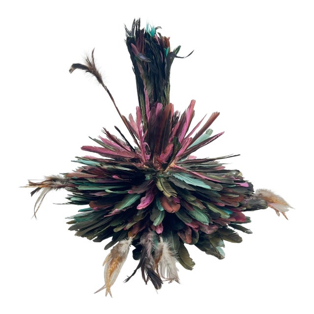 Early 20th Century Bamileke Juju Feather Headdress On Woven Basketry Cameroon For Sale
