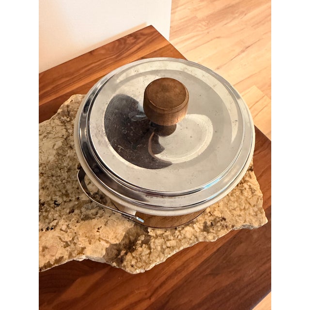 Vintage Kromex Faux Woodgrain Ice Bucket, Mid-Century Modern Barware For Sale In Charleston - Image 6 of 12