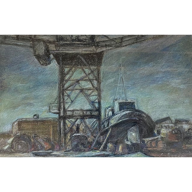 1970s Catul Bogdan, Shipbuildings (Shipyard Scene), Pastel on Paper, 1970s, Framed For Sale - Image 5 of 5