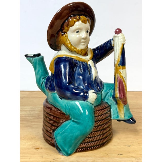Victorian Majolica “Three-Legged Sailor” Teapot, Attributed William Brownfield For Sale - Image 18 of 18