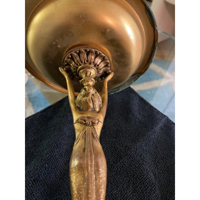 Antique Late 19th Century Brass Art Nouveau Woman Holding a Bowl For Sale - Image 11 of 12