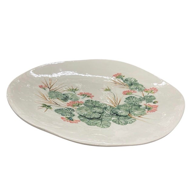 Pop Art Vintage 3d Raised Geranium Botanical Ceramic Wall Platter For Sale - Image 3 of 12