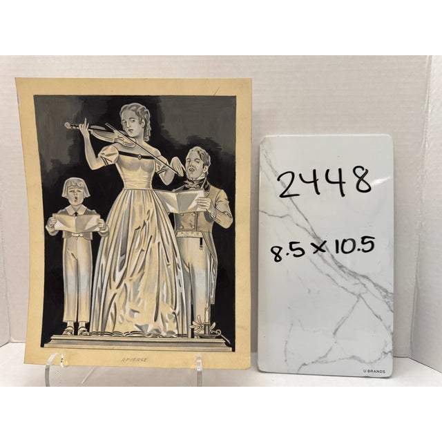 Paper 1940s Original Signed Graphite Illustration of Music Recital, 10.5 X 8.5 In. For Sale - Image 7 of 7
