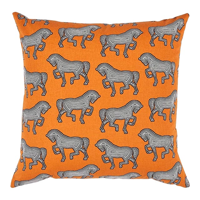 Schumacher Faubourg 22" Pillow in Orange For Sale