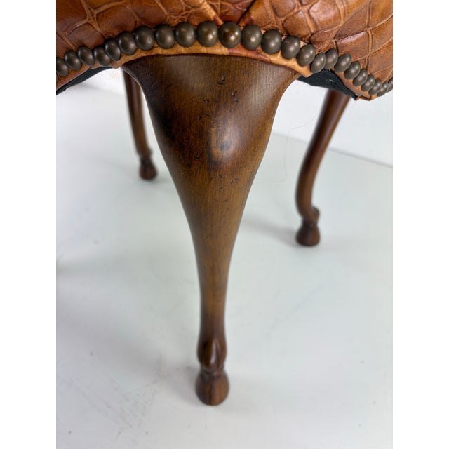 Ralph Lauren Regency Inspired Leather and Walnut Vanity Bench For Sale - Image 10 of 12