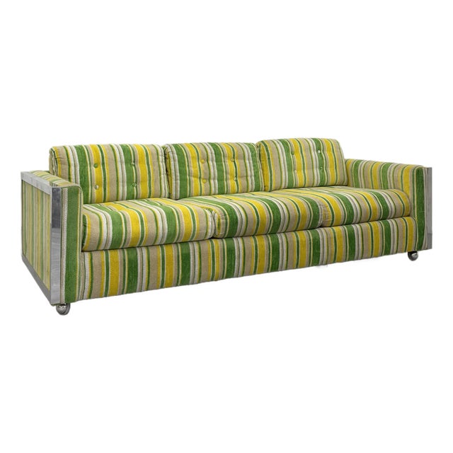 Vintage Postmodern Aluminum Frame Striped Sofa For Sale