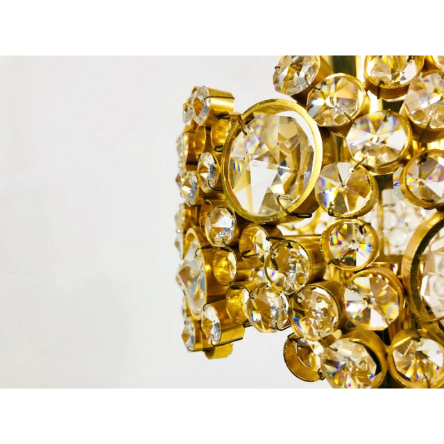 Metal Gilded Brass and Crystal Pendant Lamp from Palwa, 1960s For Sale - Image 7 of 11