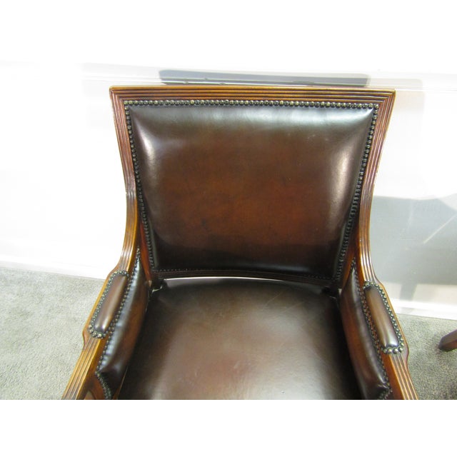 2000 - 2009 Theodore Alexander Pair of Mahogany Carved Leather Seat Chairs For Sale - Image 5 of 11