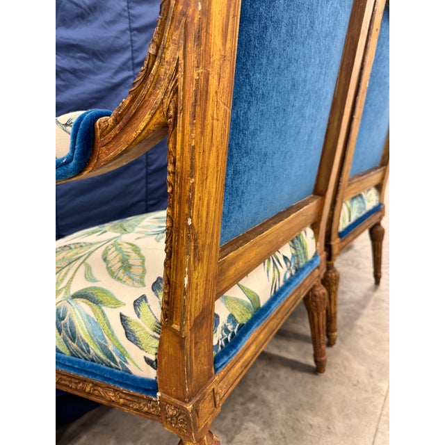 Pair of Antique French Louis XVI Gilt Large Arm Chairs Bergeres For Sale In West Palm - Image 6 of 8
