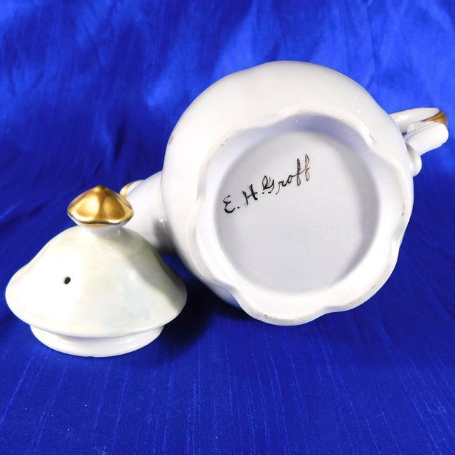 1950s Signed Hand Painted Teapot With Pink Flowers For Sale - Image 10 of 11