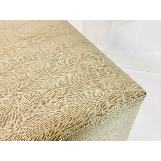Vintage Faux Shagreen Upholstered Cube Ottoman Bench on Wood Plinth For Sale - Image 11 of 18
