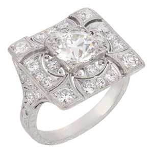 1930s Art Deco Gia 1.41 Carat Old European Cut Diamond Platinum Ring, Size 6