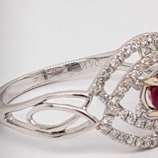 East West Red Ruby Ring with Earth Mined Diamond in Solid 14k White Gold Oval 6x4mm For Sale - Image 10 of 10