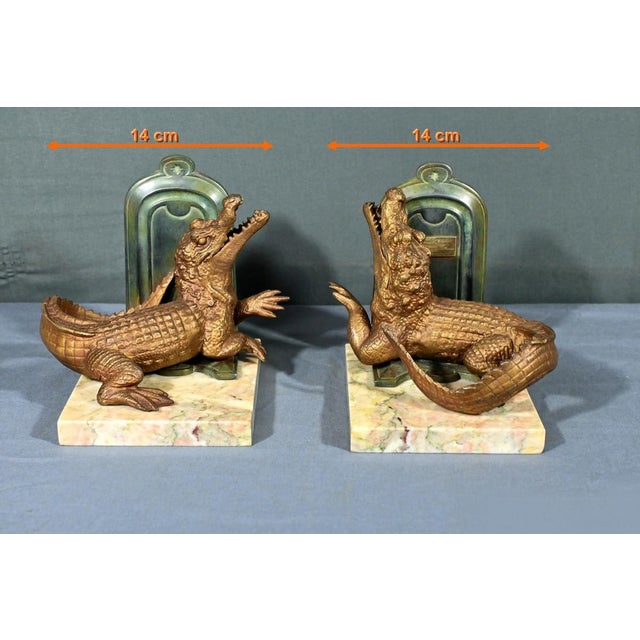 Crocodile Bookends in Spelter and Bronze, 1920s, Set of 2 For Sale - Image 17 of 18
