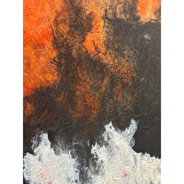 Red Mid 20th Century Color Saturated Mixed Media Abstract Floral Still Life on Fibrous Hand Made Paper C.1970 For Sale - Image 8 of 12
