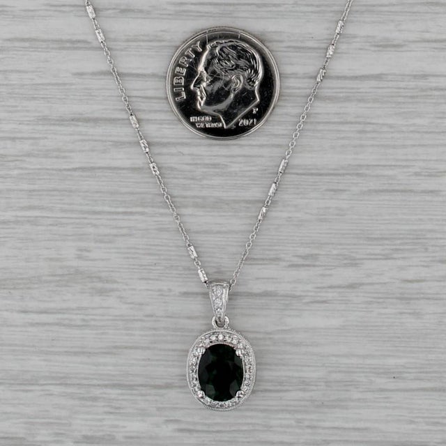 1.90ctw Green Tourmaline Diamond Halo Pendant Necklace 14k Whtie Gold 18.5" For Sale - Image 4 of 6