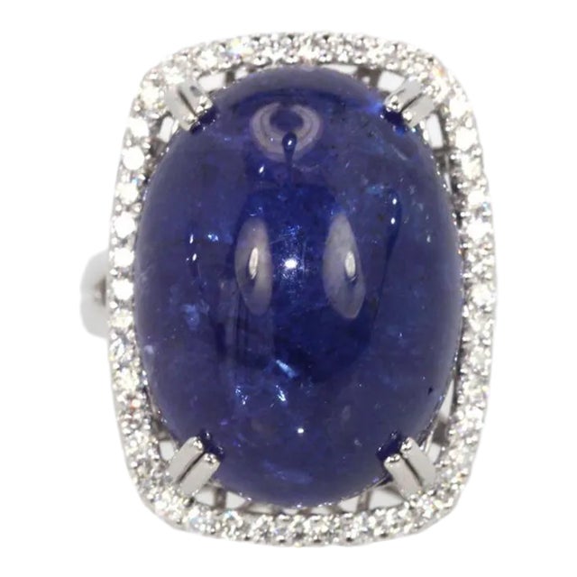 Tanzanite 35.39 Ct Cabochon High Dome Ladies Ring Size 6.5 For Sale