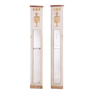 A Pair of Swedish Narrow Painted and Gilt Wood Mirrors, C. 1850. For Sale