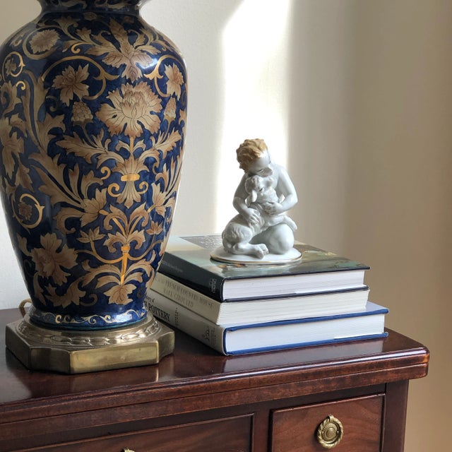 Circa 1930 Rosenthal Germany Cherub With Lamb Porcelain Sculpture For Sale - Image 9 of 12