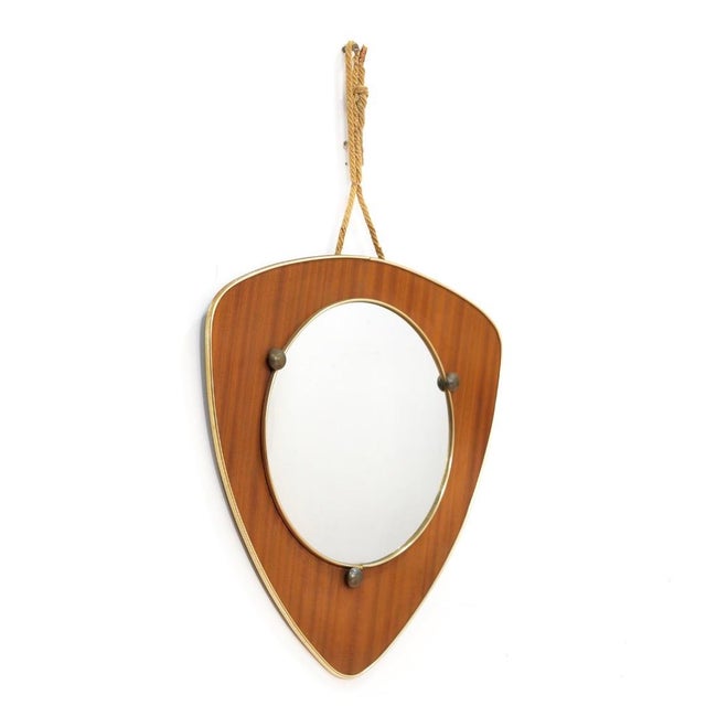 Mid-Century Modern Mid Century Danish Teak & Brass Mirror For Sale - Image 3 of 7