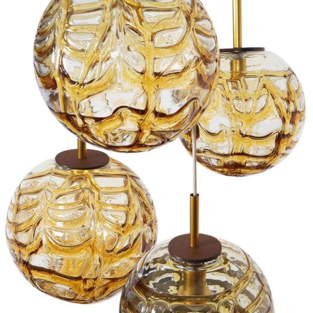 Large Cascade with 9 Amber Murano Glass Globes in the style of Venini, 1960s For Sale - Image 6 of 11