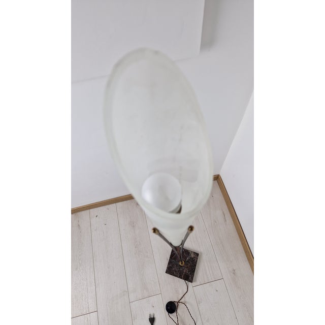 Brass and Iron Floor Lamp with Sandblasted Glass Lampshade and Marble Base, 1950s For Sale - Image 6 of 14