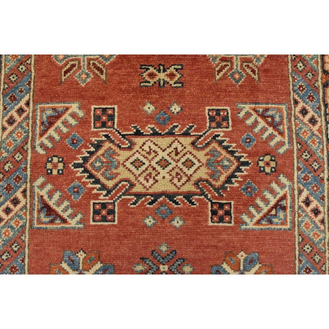 Red Kazak Runner 2’7” X 7’7” Red Wool Tribal Hand-Knotted Oriental Rug For Sale - Image 8 of 12