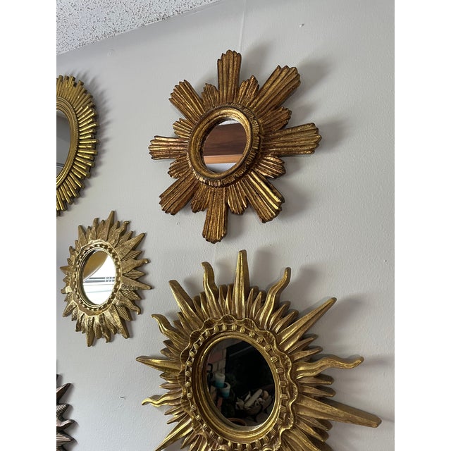 1950s Italian 14.5" Giltwood Sunburst Wall Mirror For Sale - Image 18 of 18