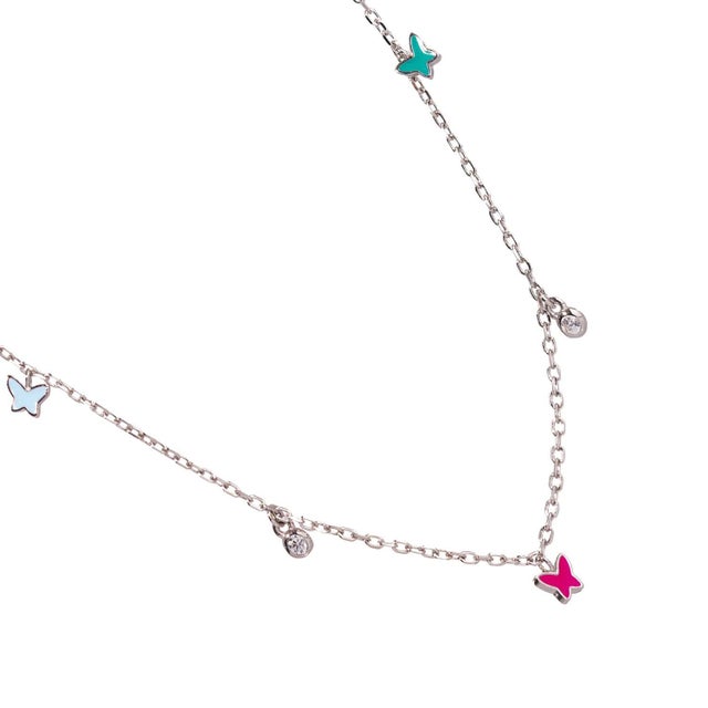 Rainbow Butterfly Sterling Silver & Diamond Choker Necklace For Sale In Miami - Image 6 of 7