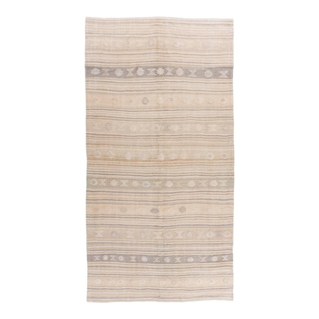 Vintage Circa 1940 Tan Turkish Kilim Flatweave Rug 5'5 X 10'8 For Sale
