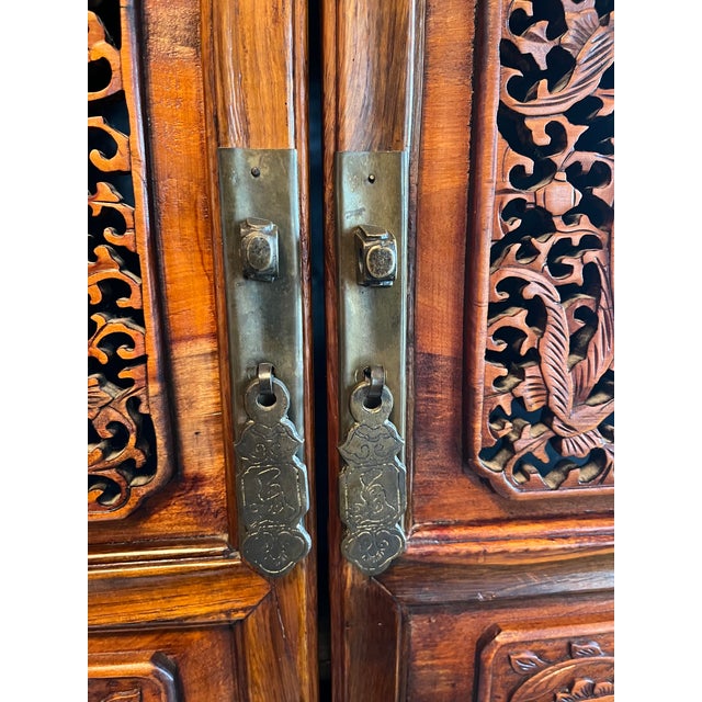 Antique Chinese Carved Wooden Wedding Cabinet For Sale - Image 11 of 18