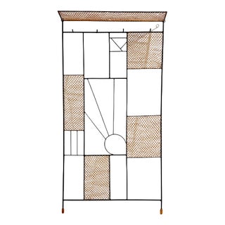 Rattan and Metal Coat Rack, 1970s For Sale