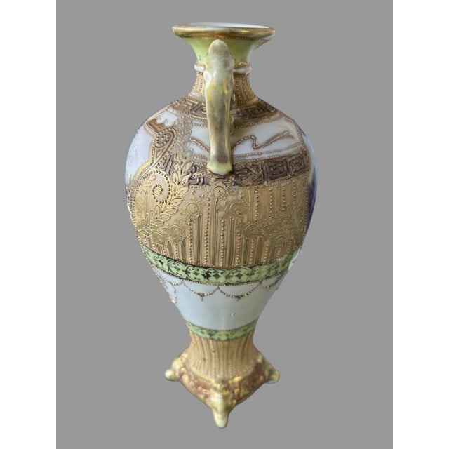 Gold Antique Hand Painted Nippon Porcelain Floral Enamel Decorated Vase For Sale - Image 8 of 12