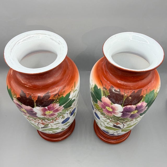 Large Antique Hand-Painted Bohemian Opaline Glass Vases, 1800s, Set of 2 For Sale - Image 11 of 18