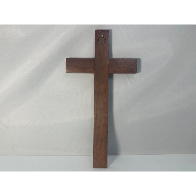 Wood Art Deco Crucifix: Gold Gilt Jesus, Walnut Cross (9.75" Tall) For Sale - Image 7 of 9